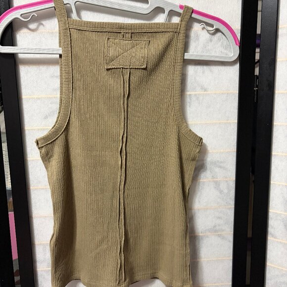 Free People Mia Ribbed Tank Top Women’s XS Khaki Olive Green Square Neck NWT - Picture 5 of 8
